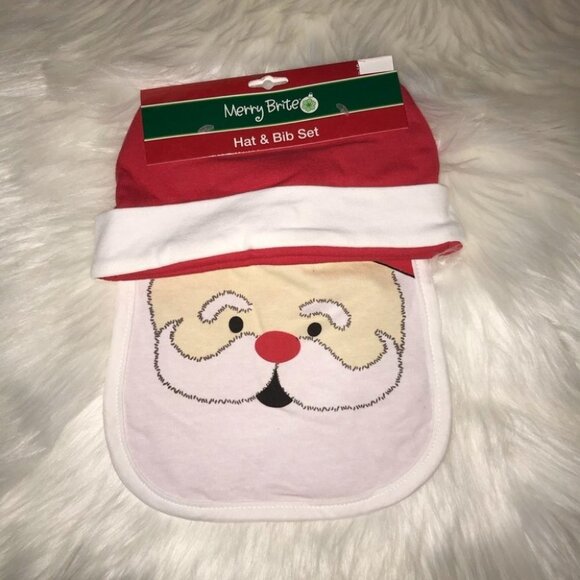 ✨✨5/$10✨✨ Merry Brite Santa's Face Baby Hat & Bib set New never worn - Picture 4 of 10